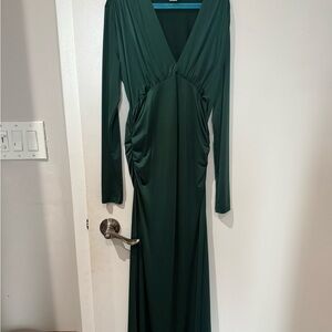 H&M Forest Green Long-Sleeve V-Neck Maxi Dress size M